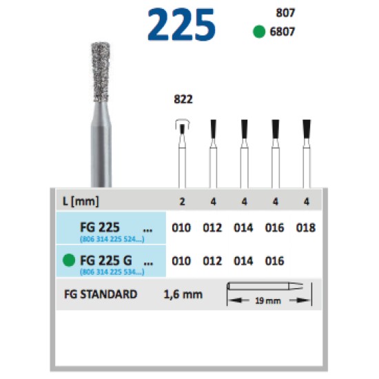 Diamond burs -001,002,010,165,166,170,173,225,233